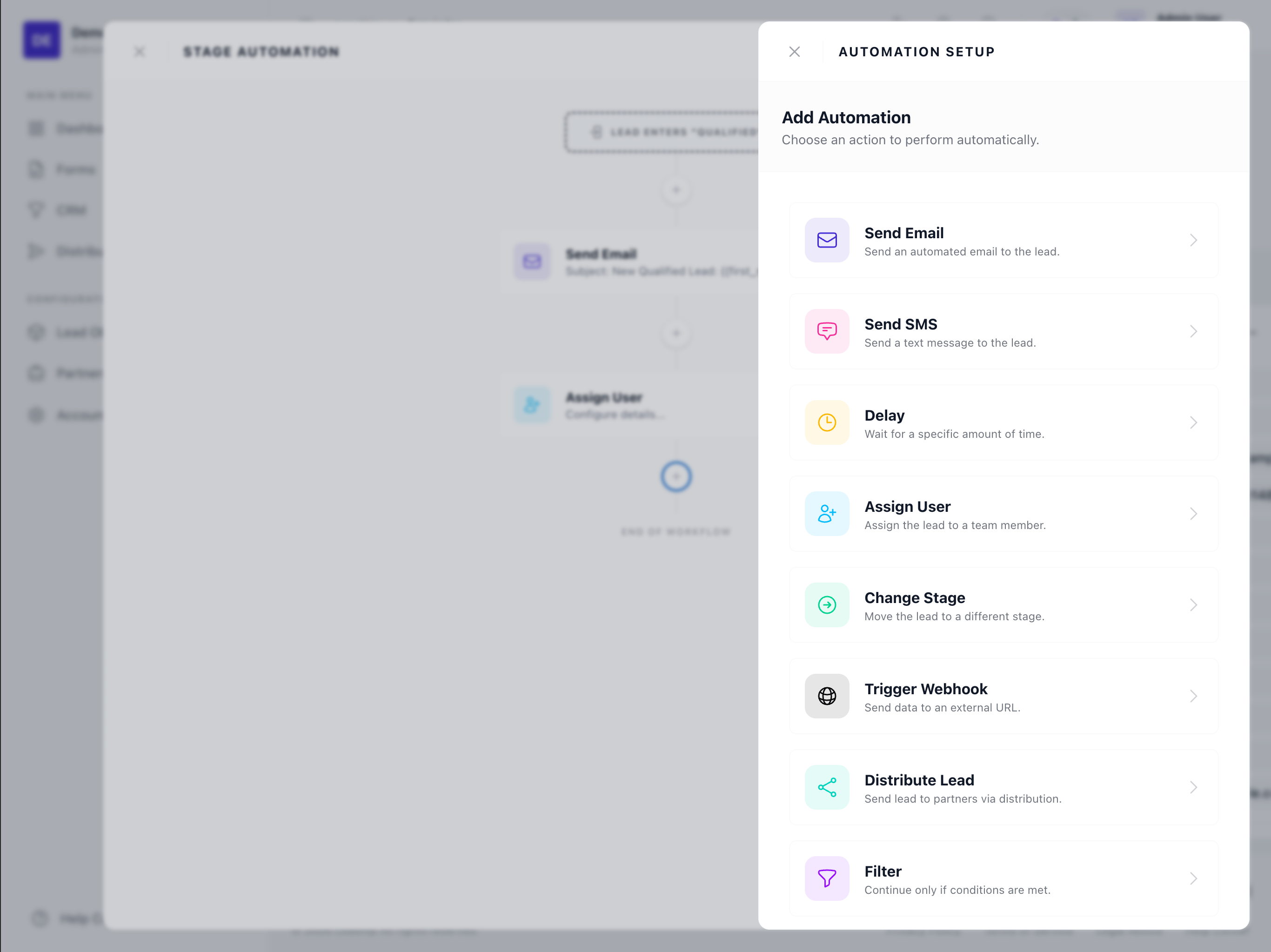 Filter action configuration