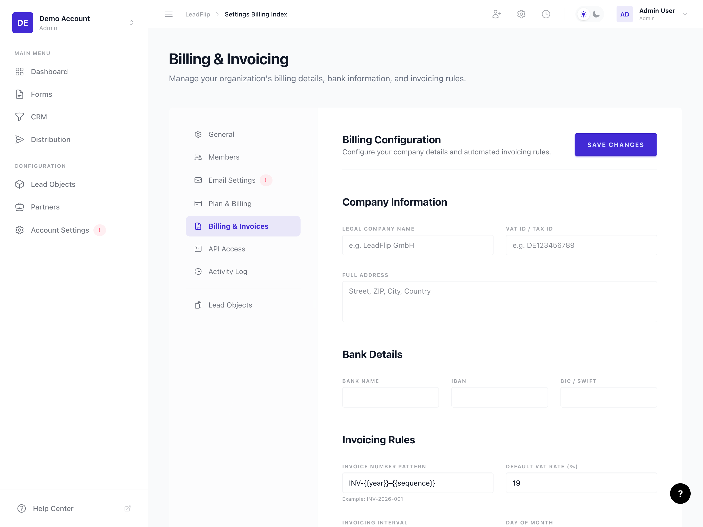 Subscription settings