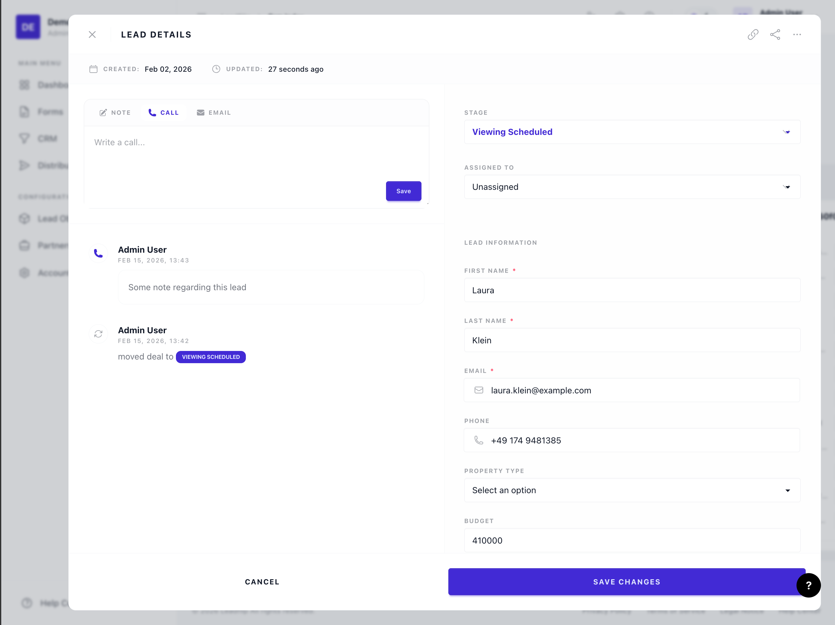 Assign dropdown in lead detail