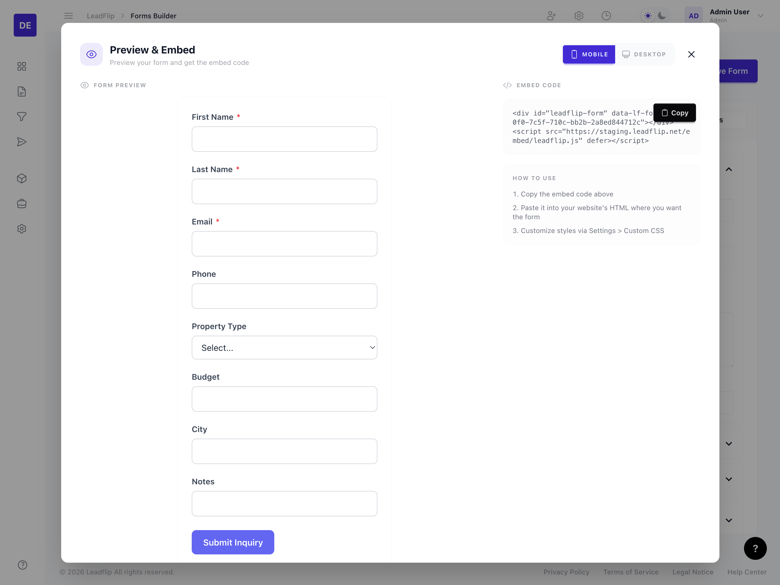 Embed and share options