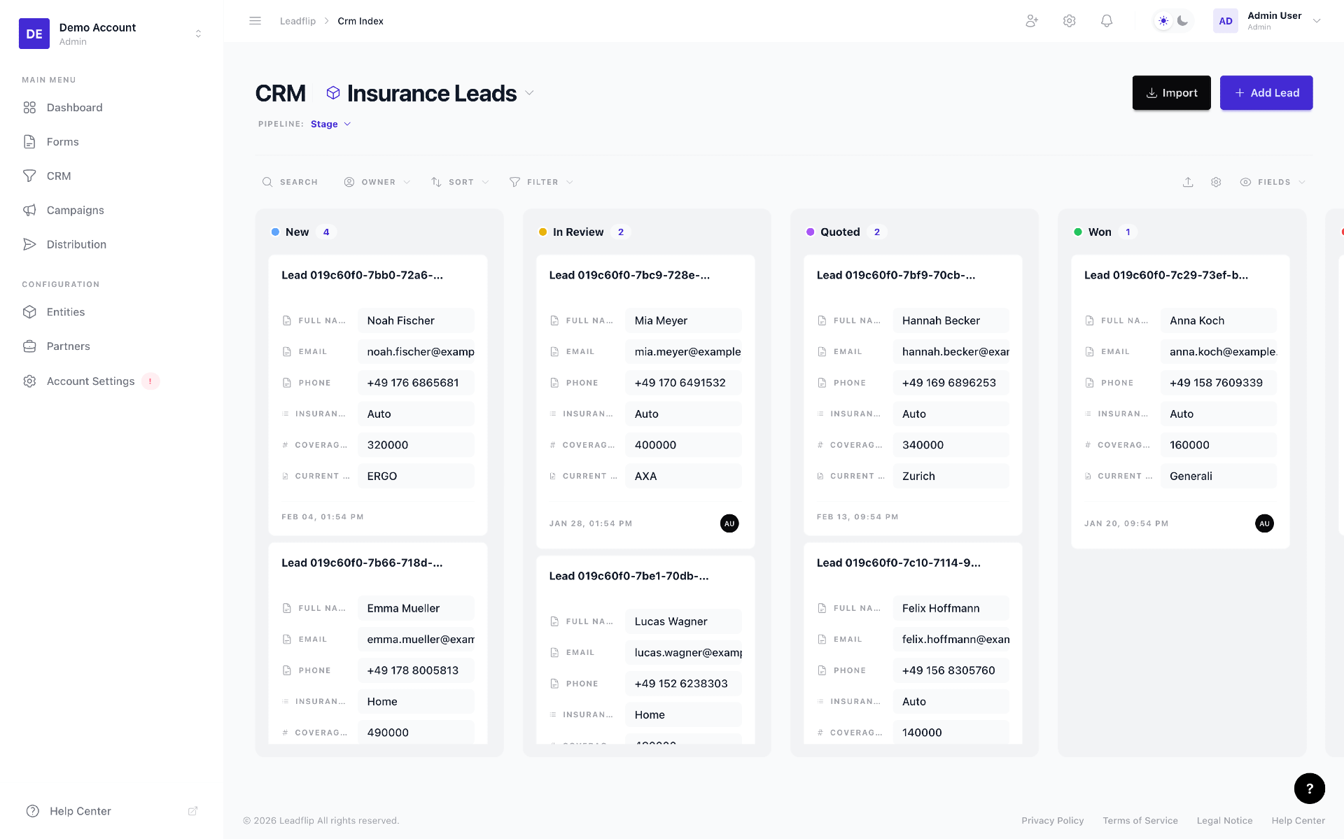 CRM — full app with navigation