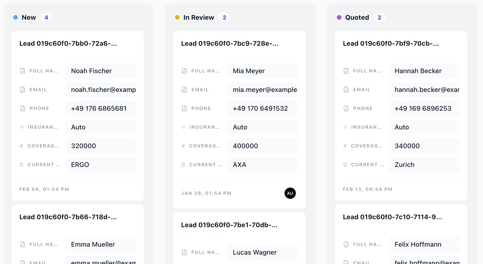 CRM Kanban board with pipeline